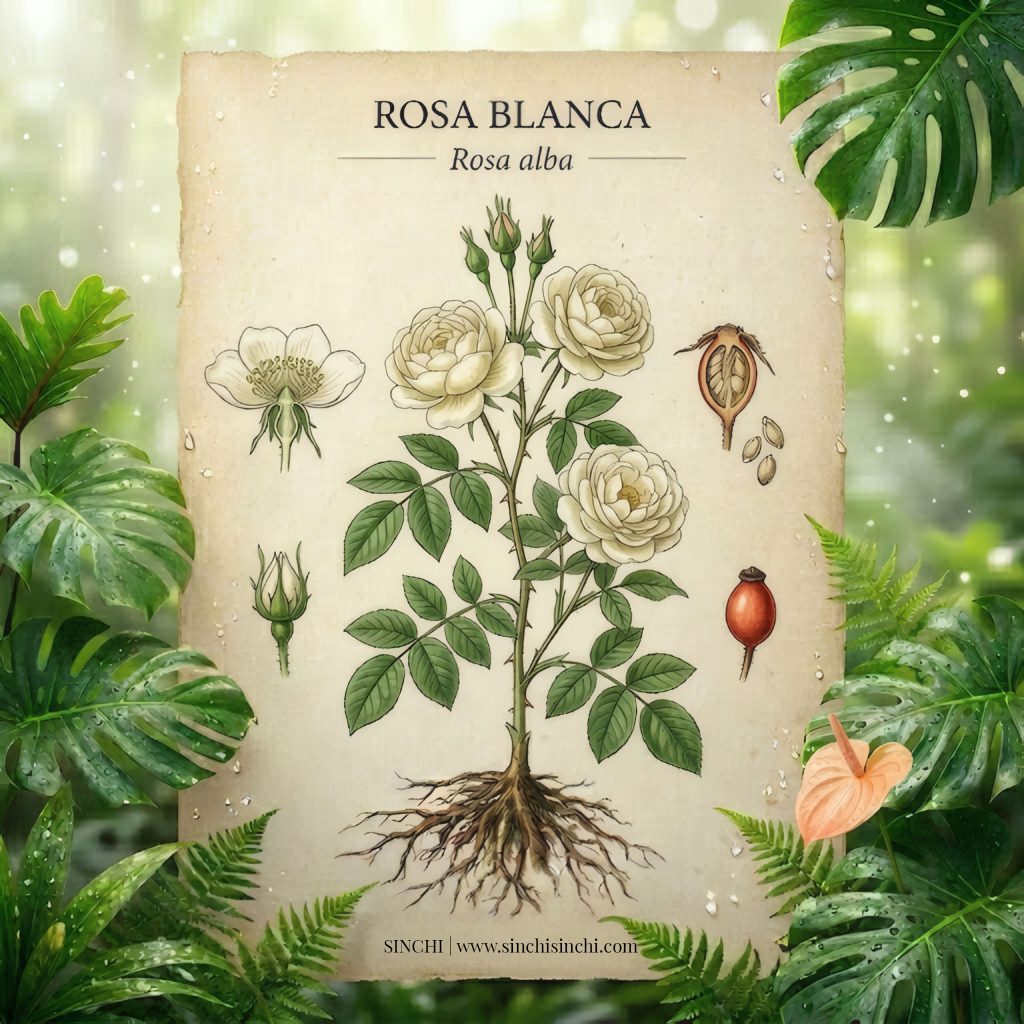 Rapé Rosa Blanca Nukini con rosa alba planta utilizada en la tradición amazónica