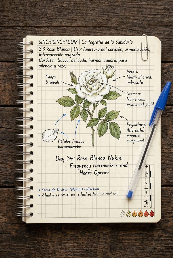 Cartografía botánica De la Rosa blanca rosa alba en el rapé Rosa Blanca Nukini con notas tradicionales